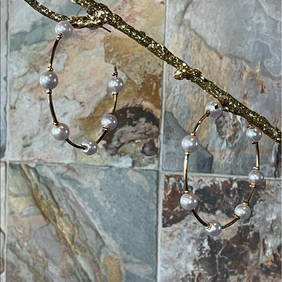 Pearl Hoop Earrings - Picture 3 of 7